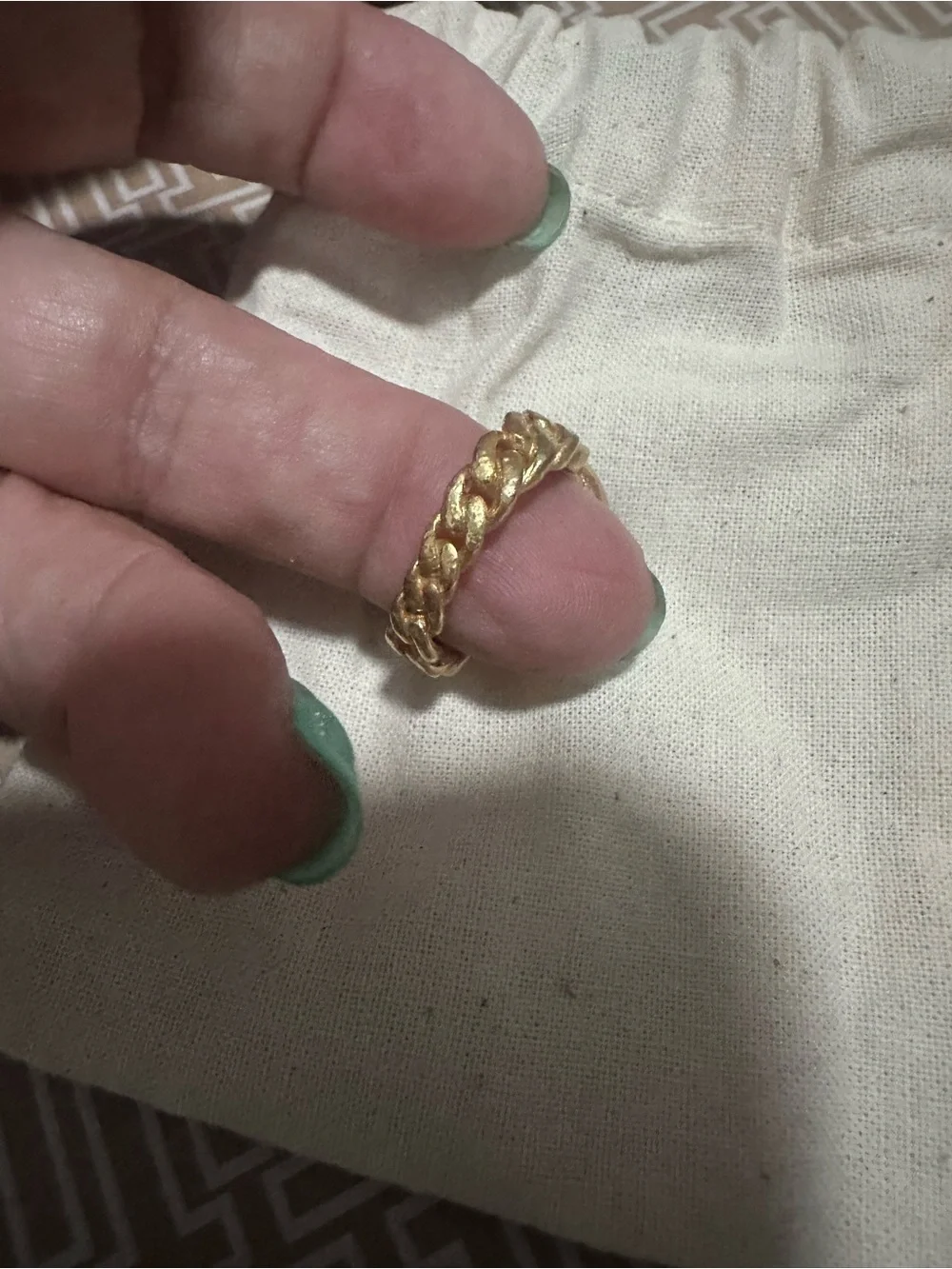 Tory Burch Gold Ring with Green Malachite Center New with pouch